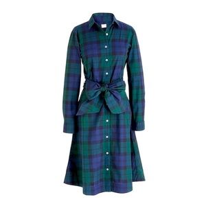 J. Crew Green and Blue Plaid Long Sleeve Dress